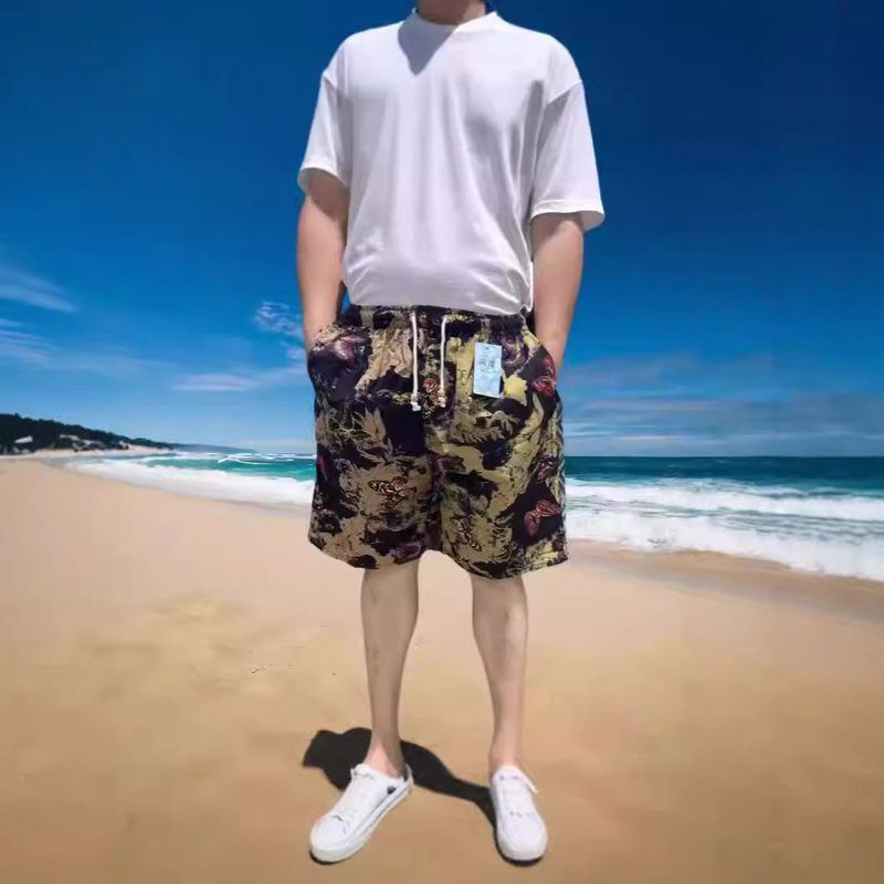 花裤头男沙滩裤五分裤大快干棉麻运动休闲漂流短裤地摊男士国风潮