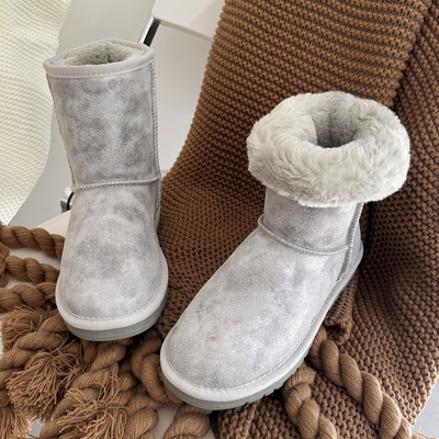 雪地靴女中筒加绒加厚2025新款冬季时尚平底靴子百搭保暖东北棉鞋