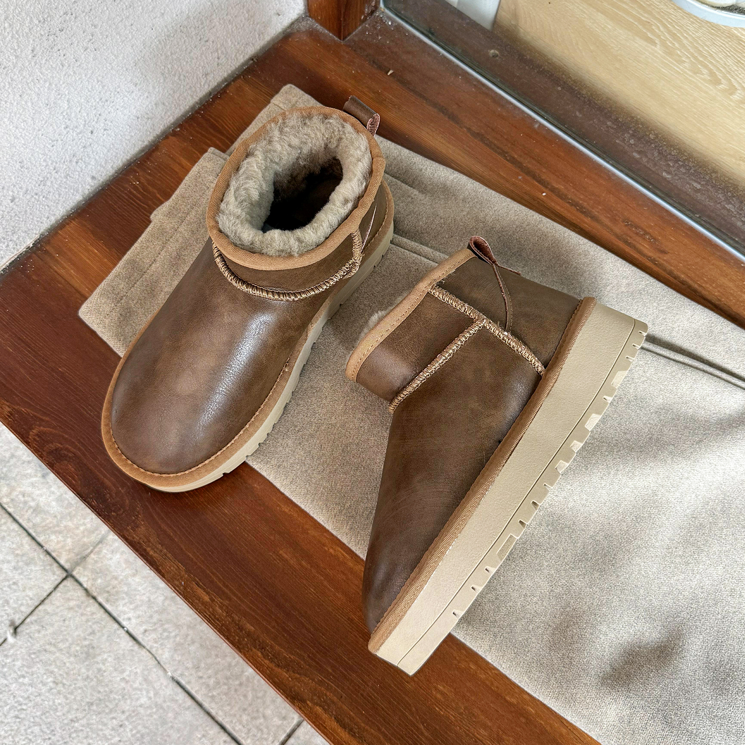 2025新款周冬雨同款雪地靴女冬厚底增高加厚防滑防水皮面真皮棉鞋