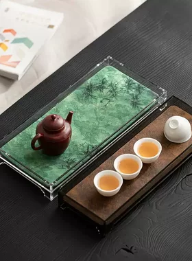 亚克力壶承家用简约百搭长方形茶具茶杯收纳架茶盘茶托盘干泡茶台