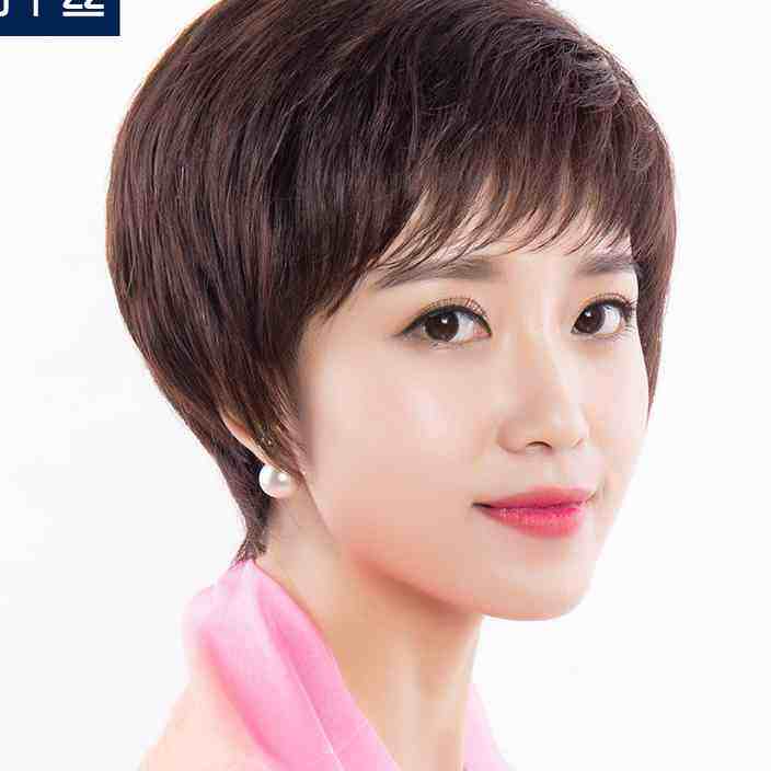 假发女短发自然逼真短直发女士中老年妈妈真发圆脸发型轻薄款蓬松