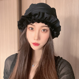 新款加大号游泳帽女士长发不勒头显脸小护耳舒适纯黑色成人泡温泉