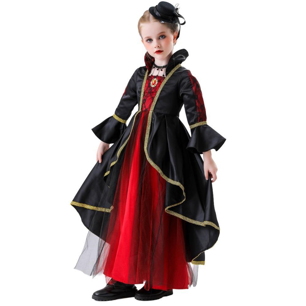 跨境万圣节欧美中世纪宫廷贵族吸血鬼服装 女童化装舞会COS连衣裙