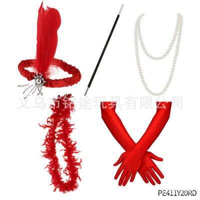 复古1920s Flapper girl服饰 头带毛条手套塑料假烟杆 盖茨比套装