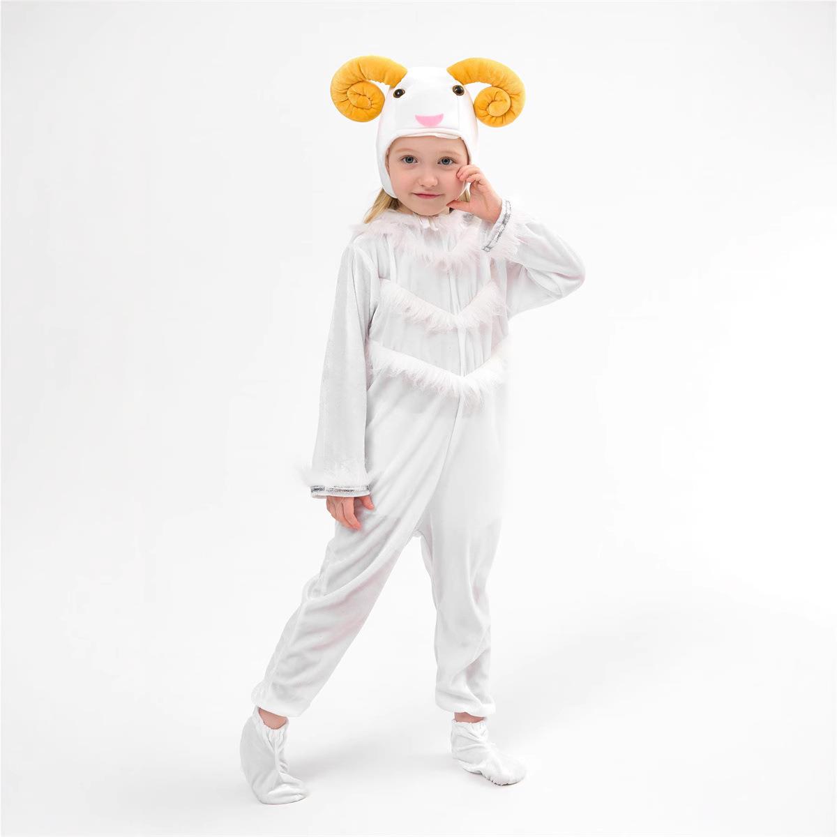新款儿童cosplay绵羊动物连体衣白色花边款派对聚会舞台剧演出服