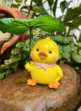 举荷叶小黄鸭摆件微景观树脂工艺品可爱黄白小鸭子园林造景摆件