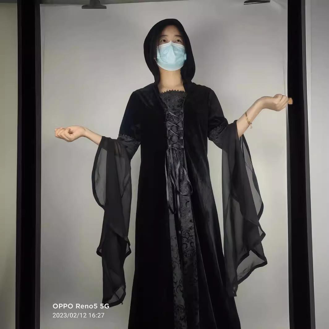 中世纪连帽长裙cos服欧美复古风婚纱礼服束腰连衣裙cosplay女装