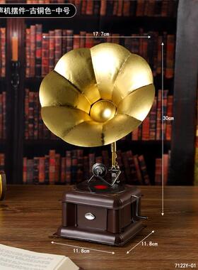 欧式复古留声机摆件怀旧仿古老式留声机橱窗艺术工艺品家居装饰品