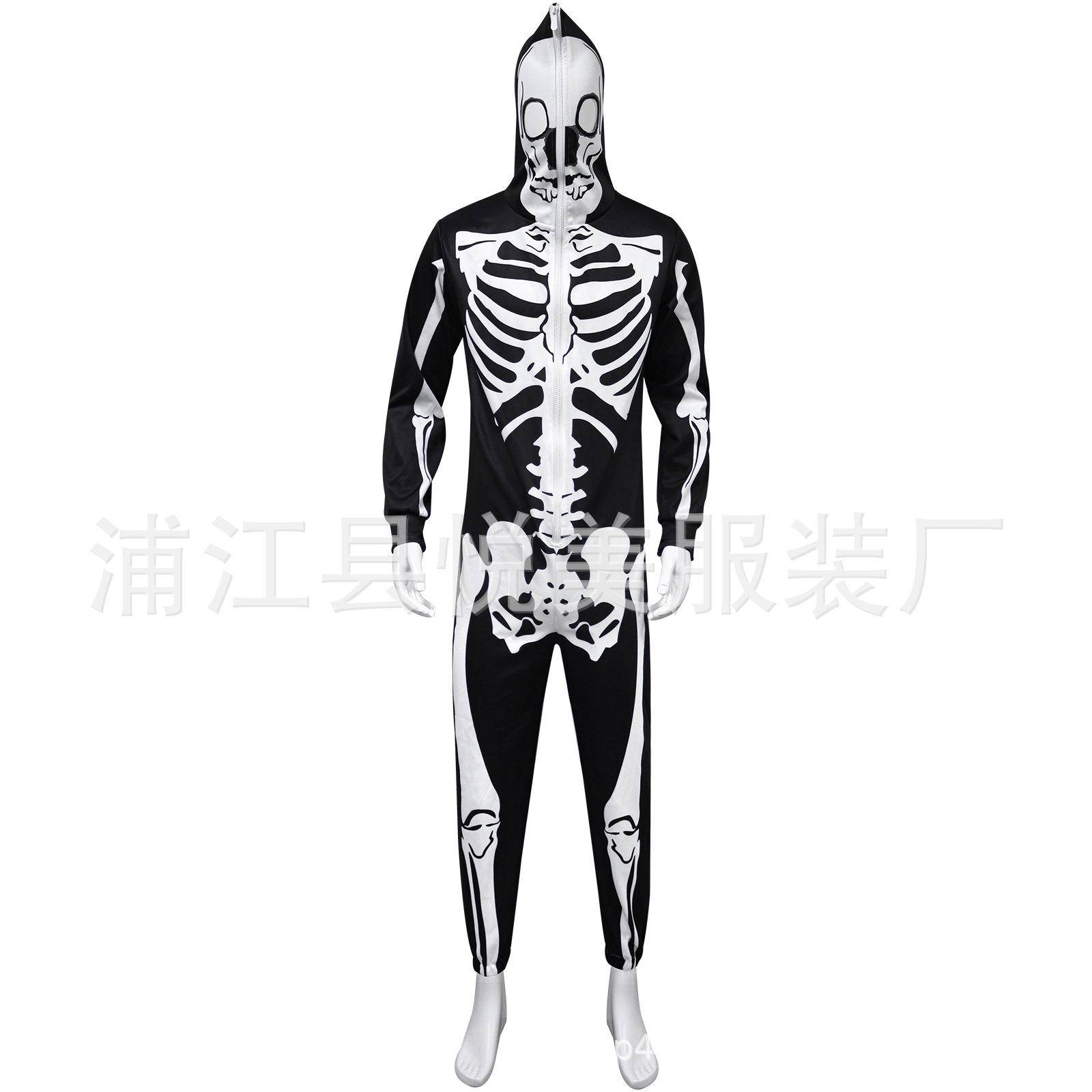 万圣节现货成人白色骷髅鬼骨角色扮演服装舞台鬼衣连体派对服饰