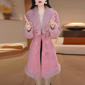 高级感轻奢修身 加绒加厚外套女2025冬季 新款 显瘦气质粉色保暖大衣