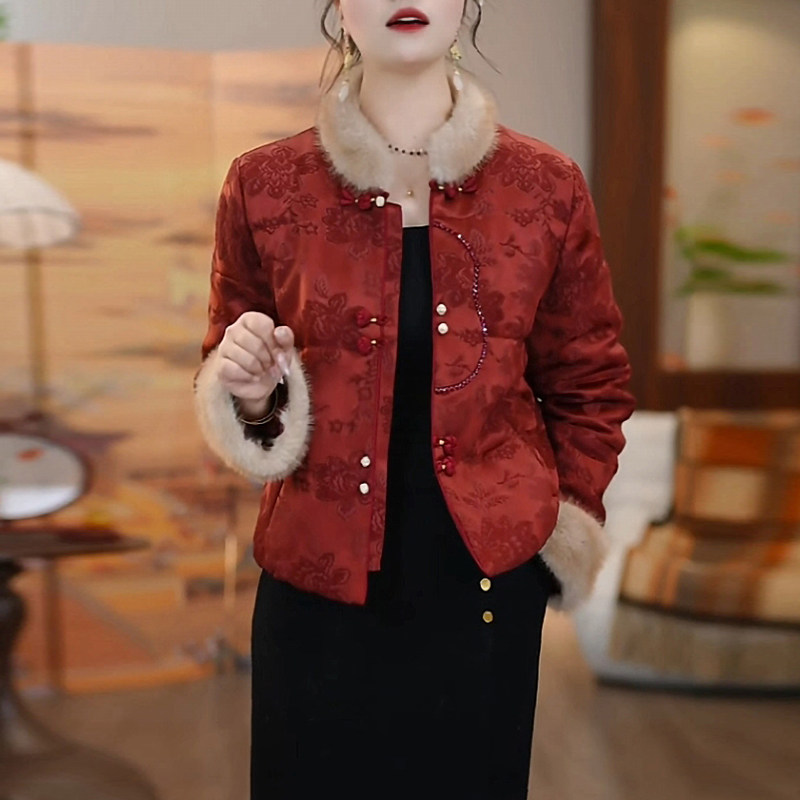 提花缎国风棉服保暖短款棉衣新中式外套女2026冬季新款小个子棉袄