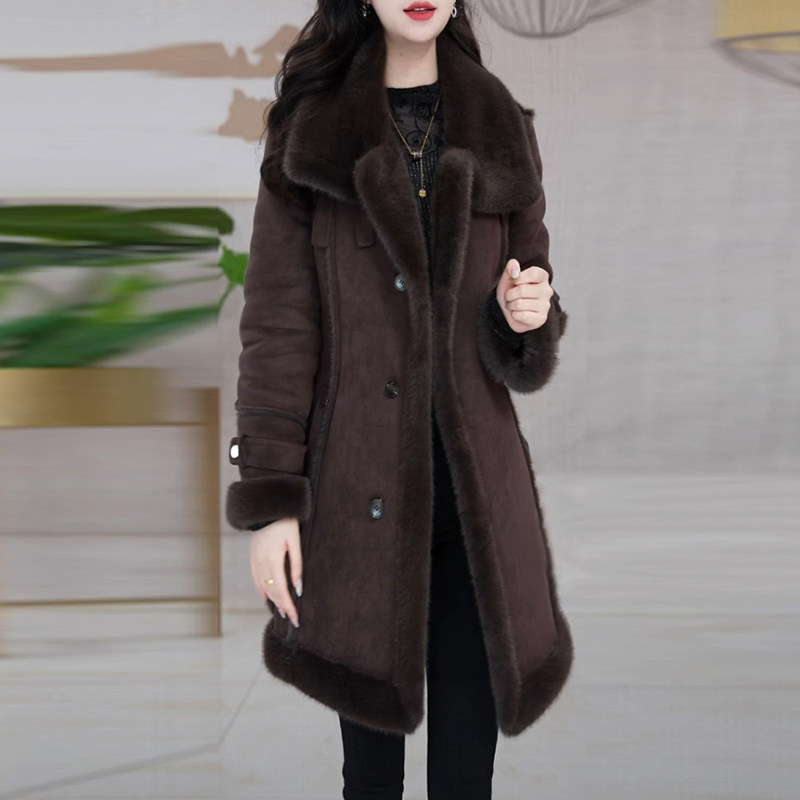 植绒皮加绒加厚保暖中长款外套女2025冬季新款高级感高贵气质大衣,女装/女士精品,毛呢外套,淘宝优惠券,粉丝福利购,淘宝优惠卷