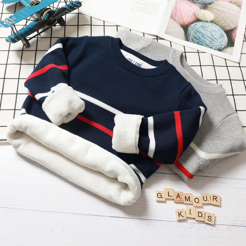 2024男童毛衣套头秋冬新款儿童加绒加厚针织衫纯棉条纹男孩童装潮