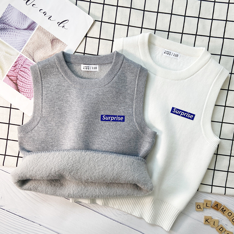 男童针织毛衣冬季一体绒马甲