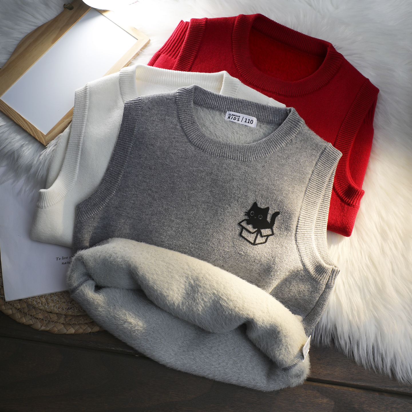 儿童一体绒加厚背心保暖马甲