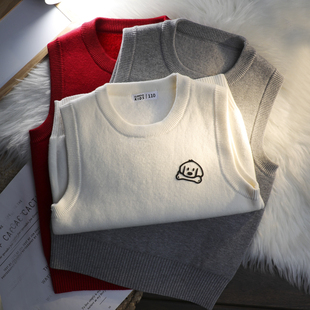 一体绒无袖针织衫童毛线背心马夹加绒中大童毛衣马甲男潮坎肩