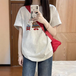 上衣 新款 美式 复古纯棉重磅短袖 T恤女设计感ins国潮牌小众短袖