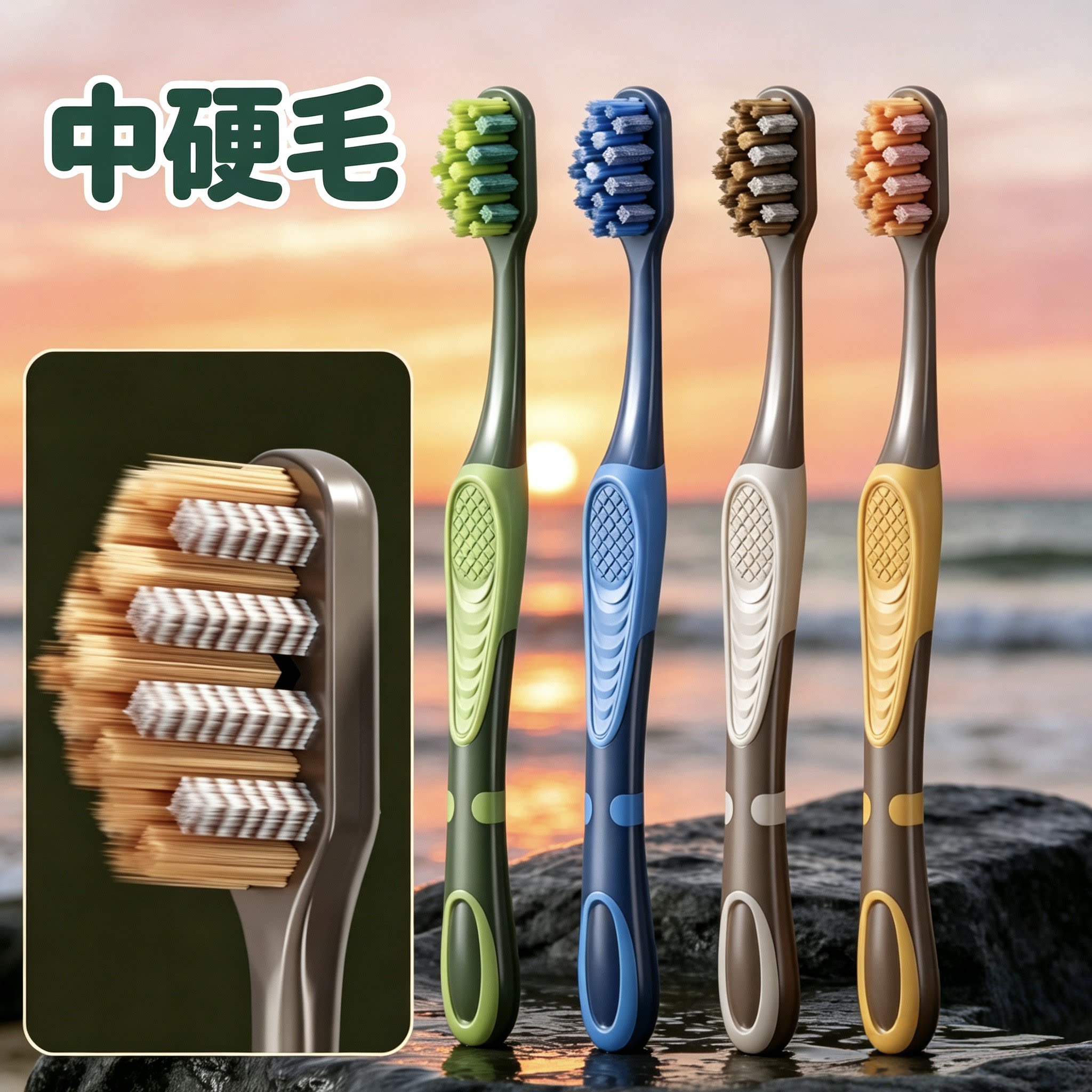 特硬毛牙刷成人家用凸面男士女士情侣去牙渍烟渍中硬毛牙刷家庭装
