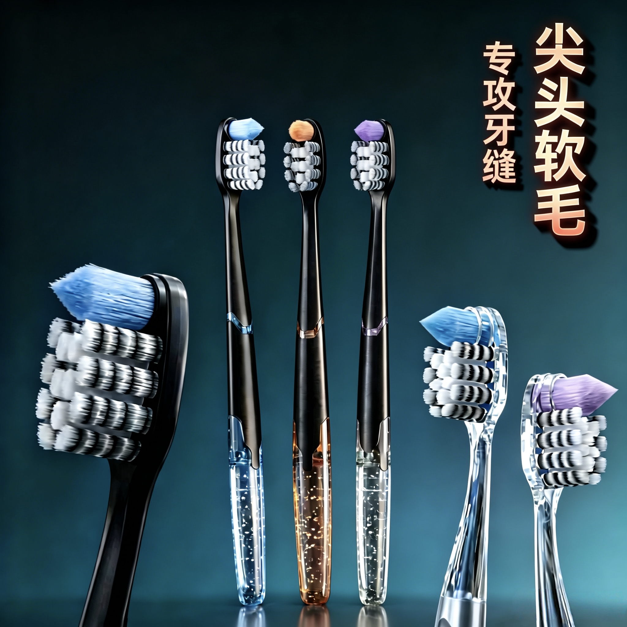 高端4支礼盒装小尖头牙刷软毛成人水晶万根细毛牙缝刷情侣家庭装