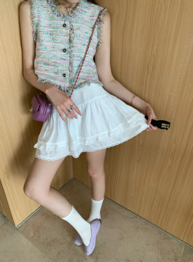 HEBEN MODE 芭蕾甜梦 设计感拼接花边蛋糕裙女高腰百搭蓬蓬半身裙