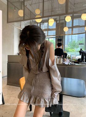 HEBEN MODE“一击即中清凉精致甜心少女”长袖衬衫半裙洋气套装夏