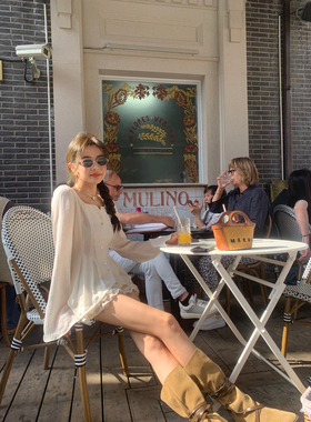 HEBEN MODE 清迈冰咖  气质收腰喇叭袖衬衫女高腰阔腿短裤套装夏