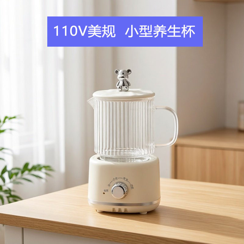 110V小型养生壶多功能迷你一人玻璃烧水壶宿舍保温煮茶壶电煮炖杯