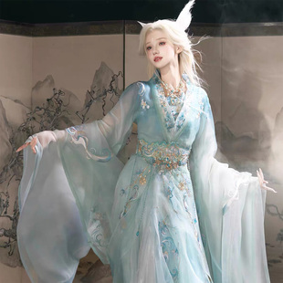 古风改良2025春夏款 衫 清冷风青丘重工刺绣大袖 汉服女战国袍套装