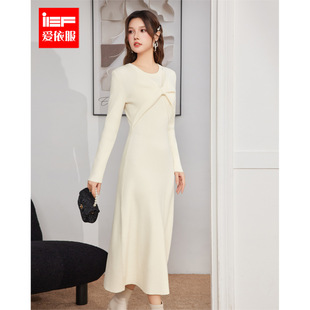 法式 新款 温柔纯欲小女人气质毛织连衣长裙 爱依服裙子2025秋季 IEF
