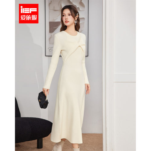 IEF/爱依服裙子2025秋季新款法式温柔纯欲小女人气质毛织连衣长裙