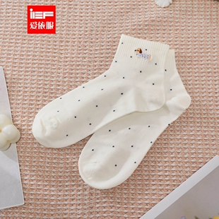 IEF/爱依服袜子2025秋季新款日系时尚波点设计舒适透气短袜