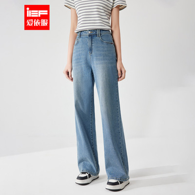 IEF/爱依服裤子2025秋季新款港式复古休闲通勤气质百搭牛仔阔腿裤
