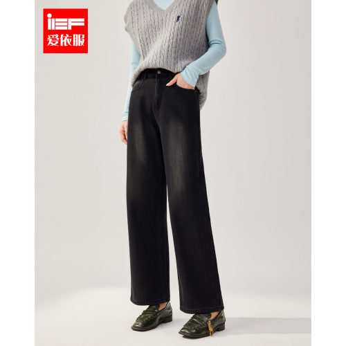IEF/爱依服牛仔裤女2025冬季新款韩版简约通勤百搭加绒保暖阔腿裤