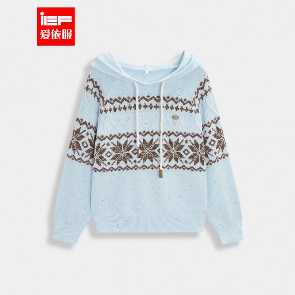IEF/爱依服2025年秋冬新款连帽文艺知性毛衣女套头针织线衫上衣