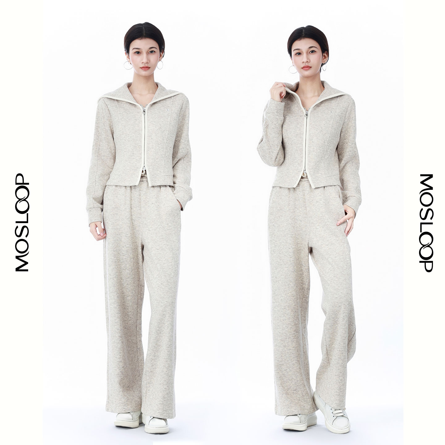 通勤宽松拉链羊毛开衫卫衣女