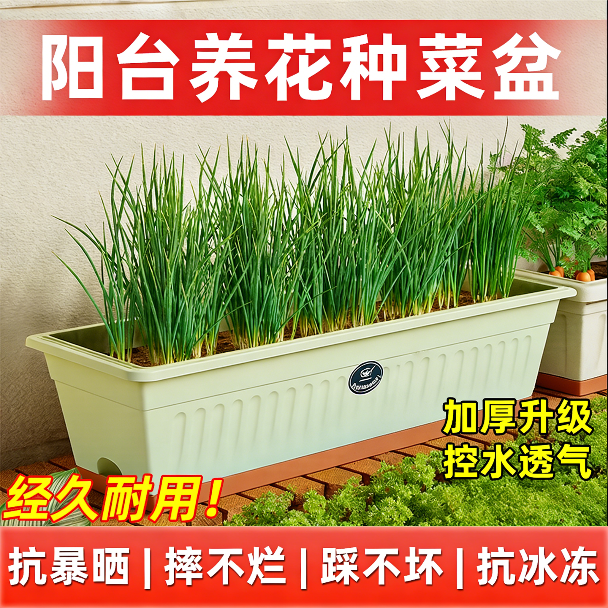 阳台种菜专用盆家庭蔬菜大棚种植盆塑料树脂长方形加厚大花盆托盘