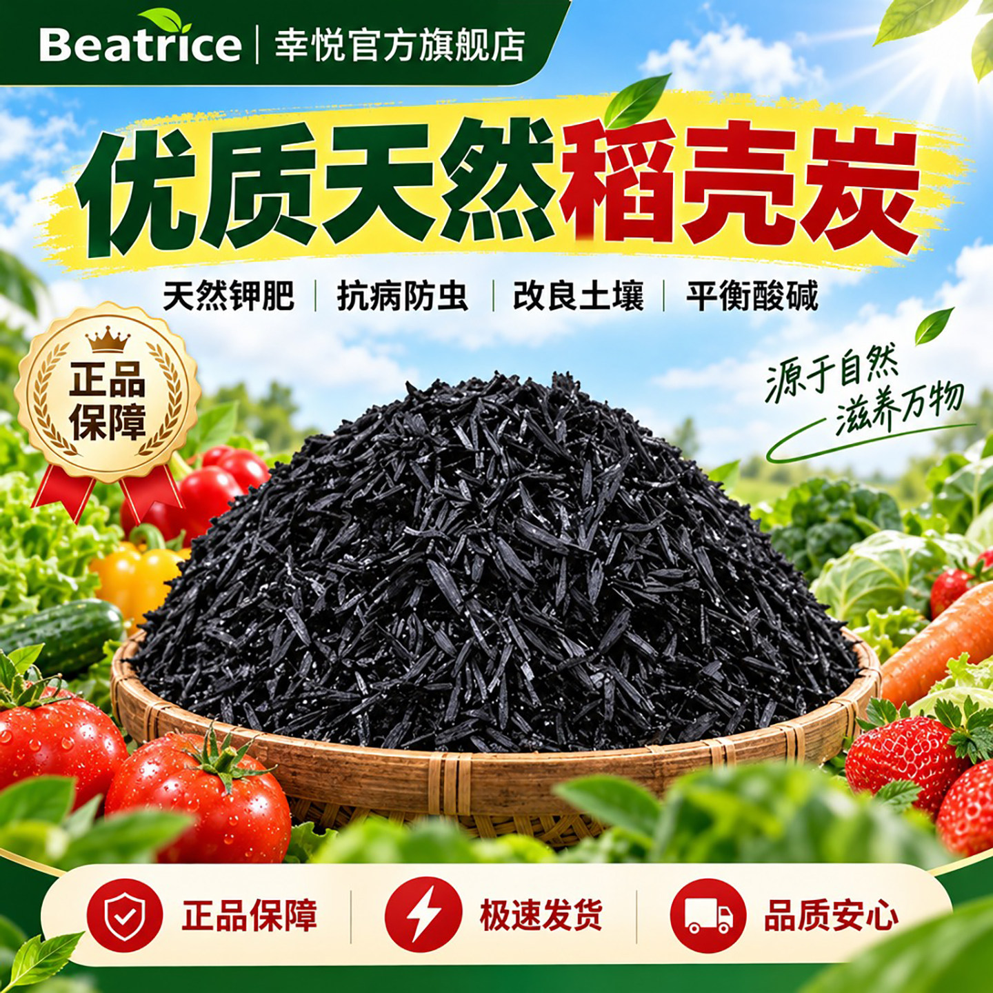 稻壳炭种菜有机肥料颗粒天然钾肥纯草木灰稻壳碳土壤改良种花专用