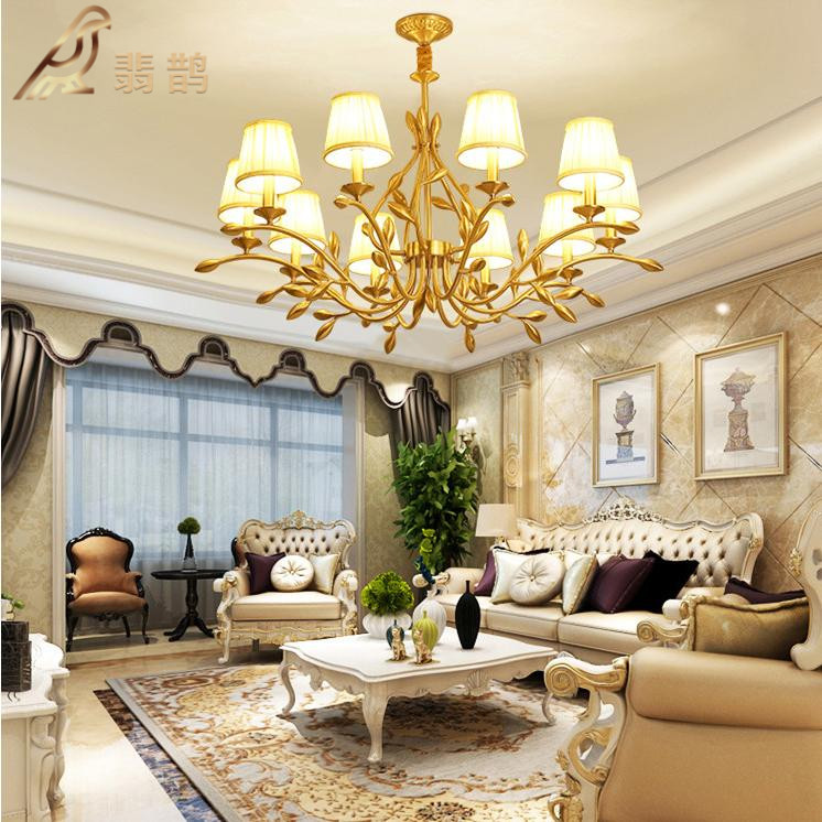 全铜轻奢客厅铜吊灯美式