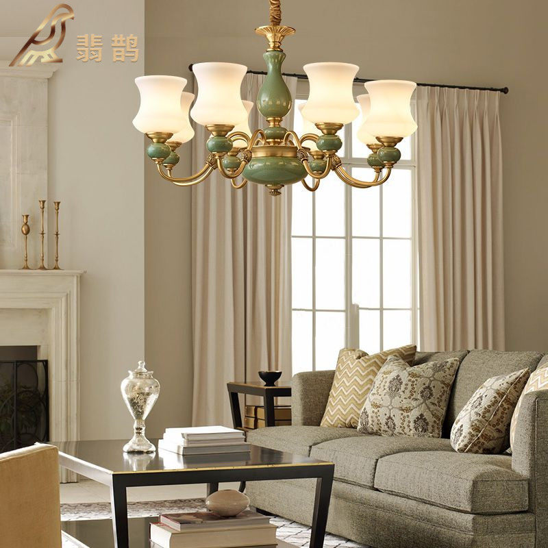 客厅欧式风卧室全铜陶瓷吊灯