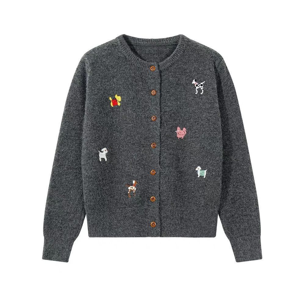 卡通小狗刺绣松软糯圆领毛衣外套女上衣宽松百搭针织开衫秋冬减龄,女装/女士精品,毛衣,淘宝优惠券,粉丝福利购,淘宝优惠卷