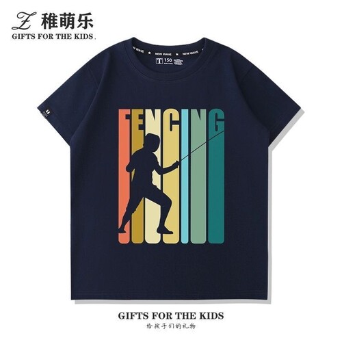 fencing击剑重剑花剑术复古怀旧印花短袖男女夏季儿童百搭休闲T恤