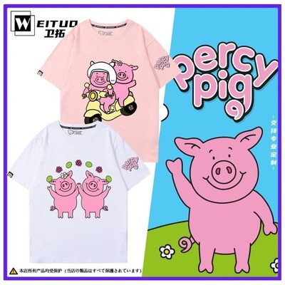 PercyPig英国玛莎猪魔法棒周边卡通可爱纯棉短袖T恤半袖宽松男女