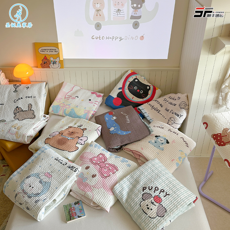 A类儿童果冻冰丝床笠凉席三件套