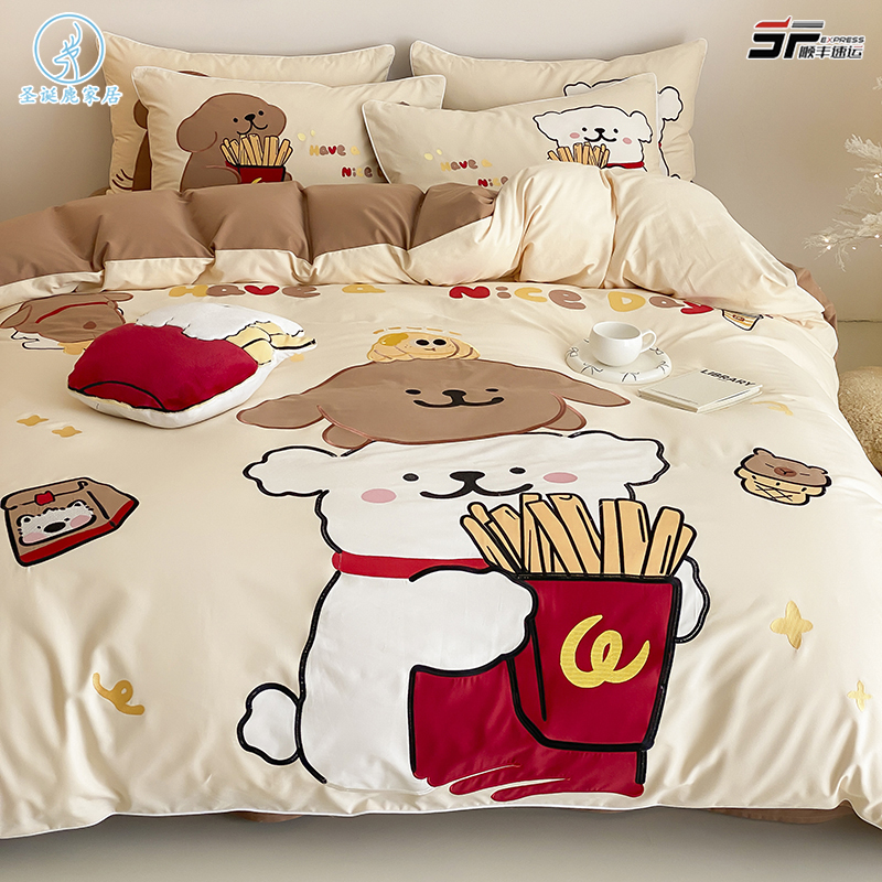 秋冬儿童加厚100s全棉磨毛四件套