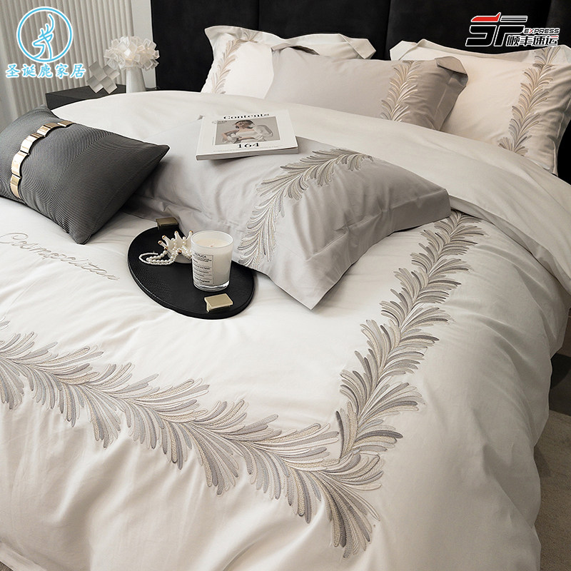 简约轻奢100支全棉长绒棉四件套高级感纯棉羽毛被套床单 四季裸睡,床上用品,床品套件/四件套/多件套,淘宝优惠券,粉丝福利购,淘宝优惠卷