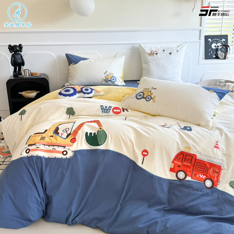 儿童男孩100s加厚全棉磨毛四件套