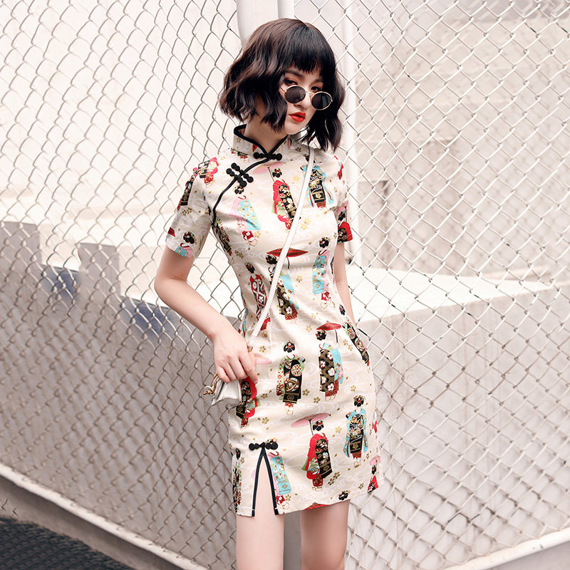 国潮旗袍2023年新款夏季年轻款少女改良新中式小个子连衣裙短款