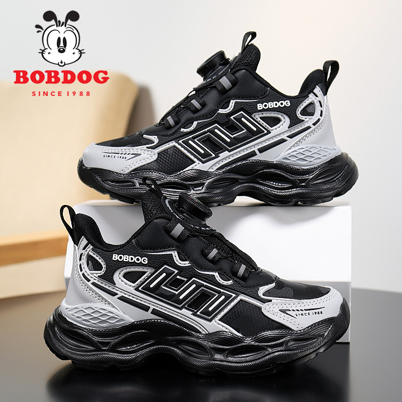 巴布豆男童运动鞋2025新款秋冬款中大童皮面防水小学生儿童跑步鞋