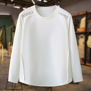 打底衫 蕾丝拼接长袖 女宽松遮肉洋气减龄气质上衣 春装 胖妹妹特大码