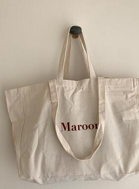 「Maroon」logo超大尺寸大容量环保帆布包购物袋日常通勤旅行出差